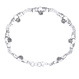 Authentic Claddagh Heart Chain Link Bracelet For Women's In 14K White Gold Plated Silver