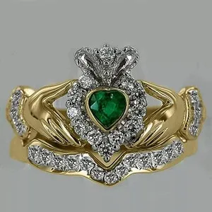Authentic Enchanted Emerald Heart Claddagh – 2‑Carat Lab‑Created Love Talisman in 14K Gold