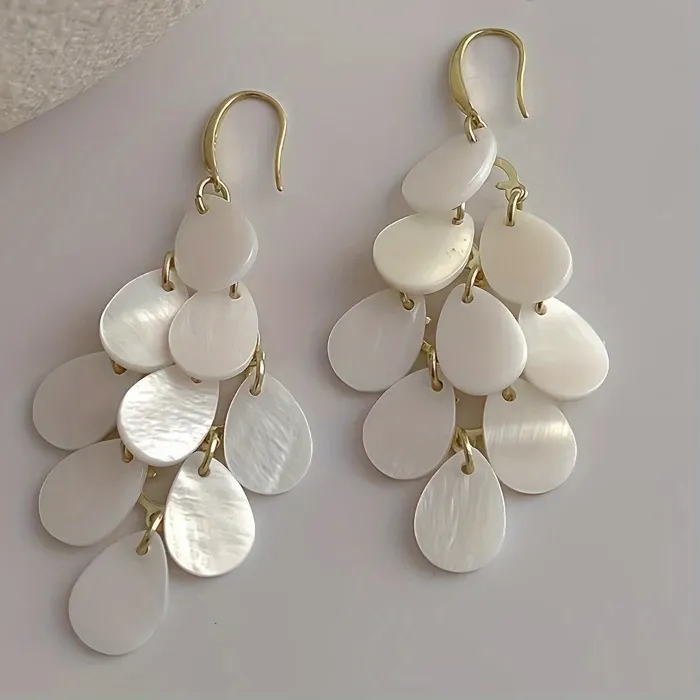 Authentic Luminous Moonlit Shell Earrings With Ethereal Tassels- A Whisper Of Ocean Mysticism