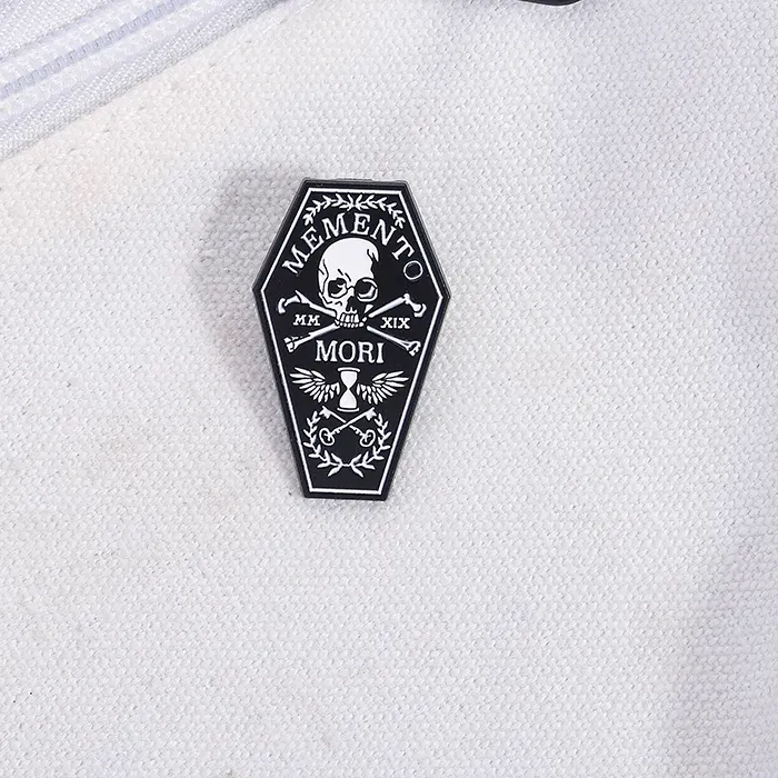Authentic Ebon Hollow Memento Mori Skull Talisman- Gothic Coffin Enamel Pin