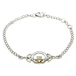 Authentic Sterling Silver Claddagh Bracelet with 14K Gold Plated Heart
