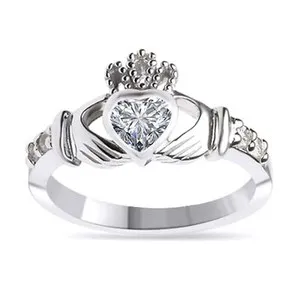 Authentic Cubic Zirconia Claddagh Ring 14k White Gold Plated Sterlg Silver Valente Gifts