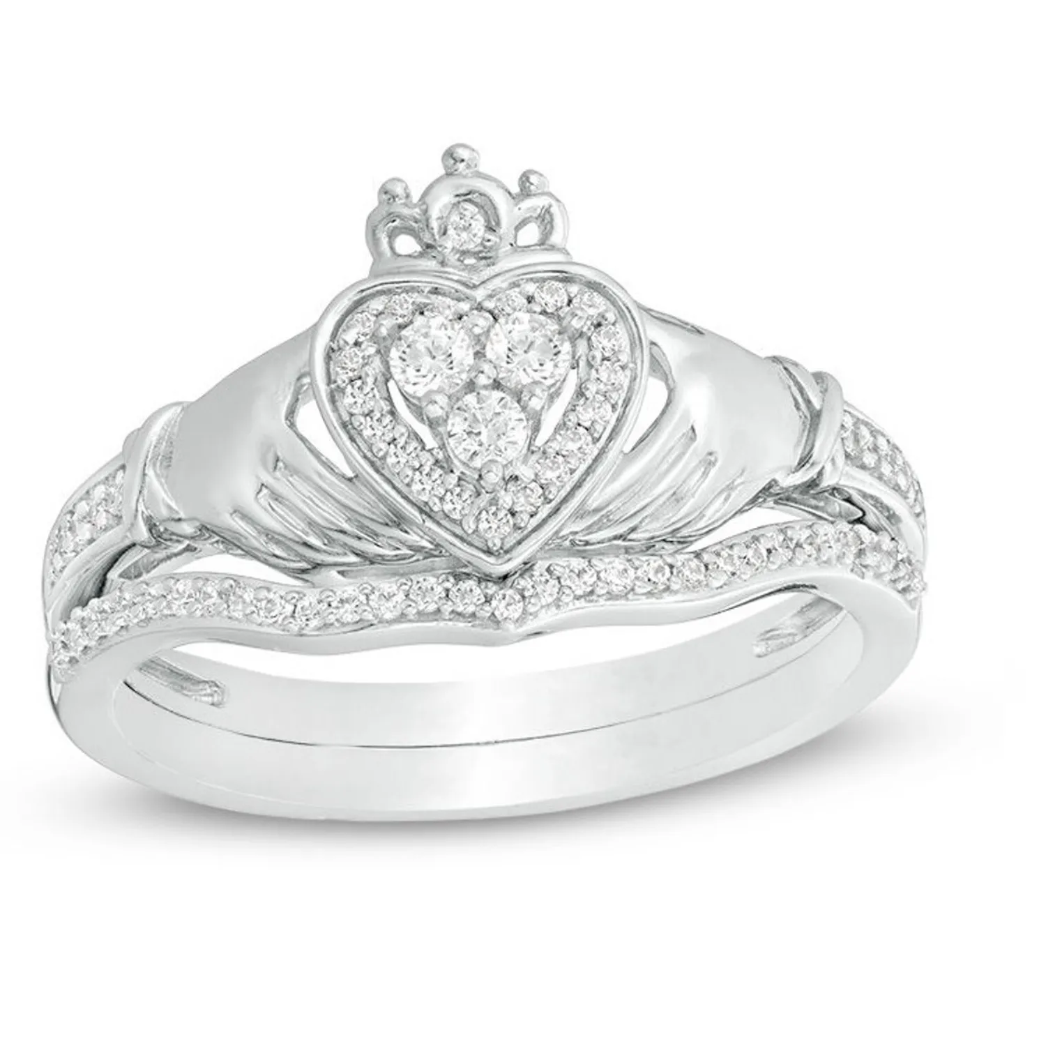 Authentic The Eternal Union: Radiant Moissanite Claddagh Bridal Set