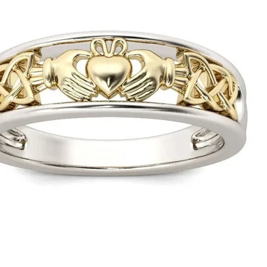 Authentic The Eternal Troth Claddagh Talisman - Sacred Two-Tone Gold Union Band