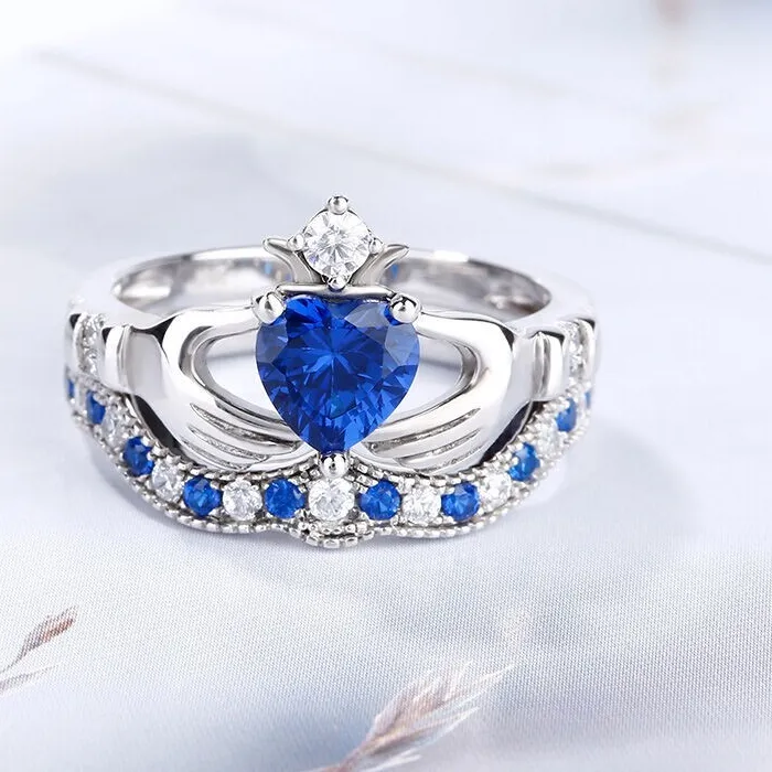 Authentic The Sovereign Heart Sapphire Claddagh Ring