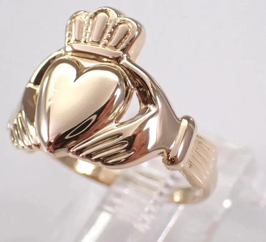 Authentic Heart of Devotion: 14K Yellow Gold Plated Claddagh Engagement Ring