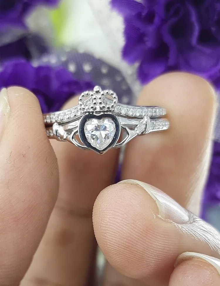 Authentic The Eternal Union: Radiant Heart Moissanite Claddagh Bridal Set