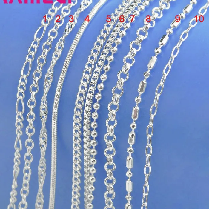 Authentic 100 Authentic 925 Sterling Silver Color Chain Necklace With Lobster Clasps Fit Pendant 10 Design 16- 30 Inch