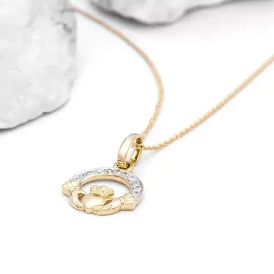 Authentic 2Ct Round Cut Lab Created Diamond Womens Claddagh Pendant 14K Yellow Gold Plated