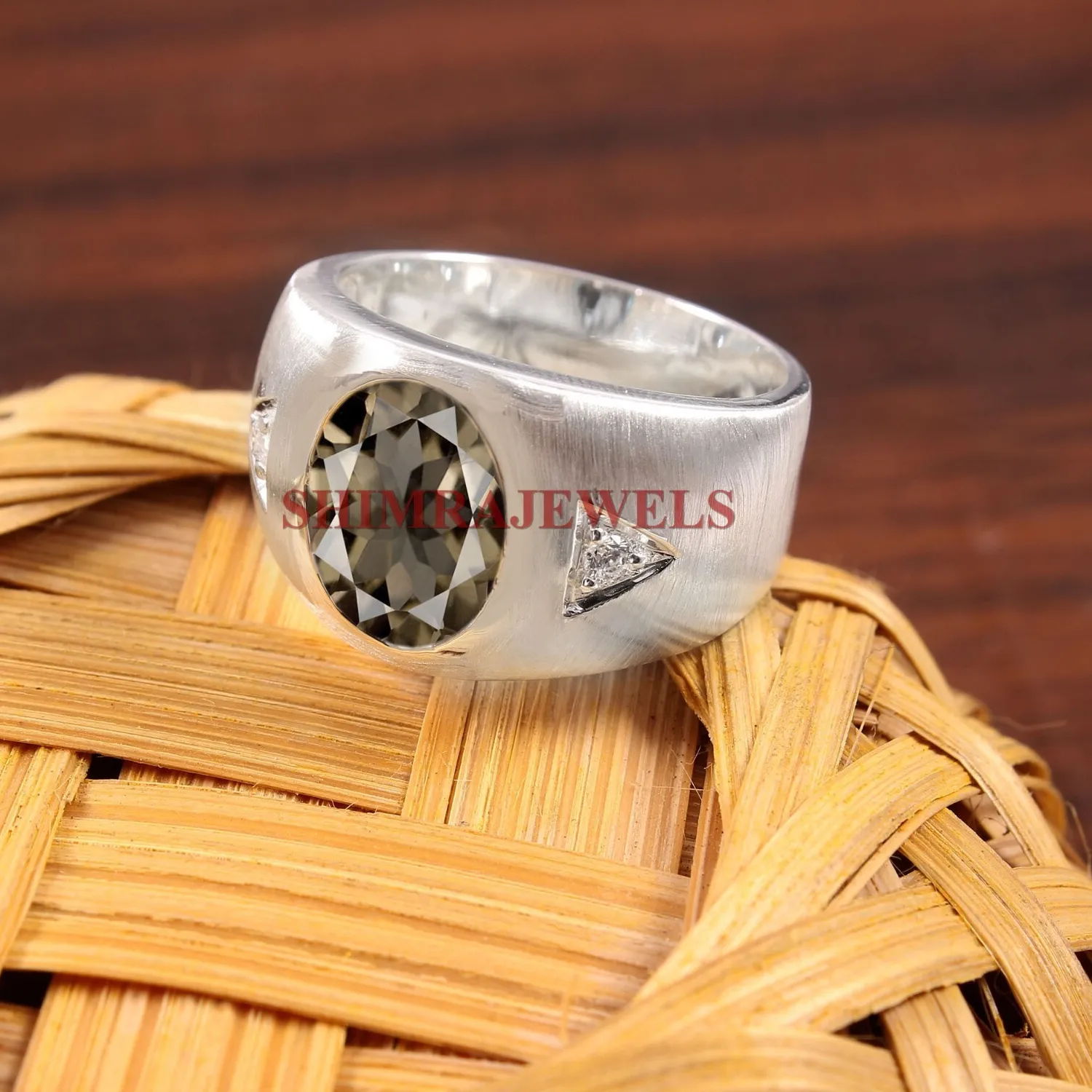 Authentic Smoky Quartz Ritual Ring In White Gold Plated Silver