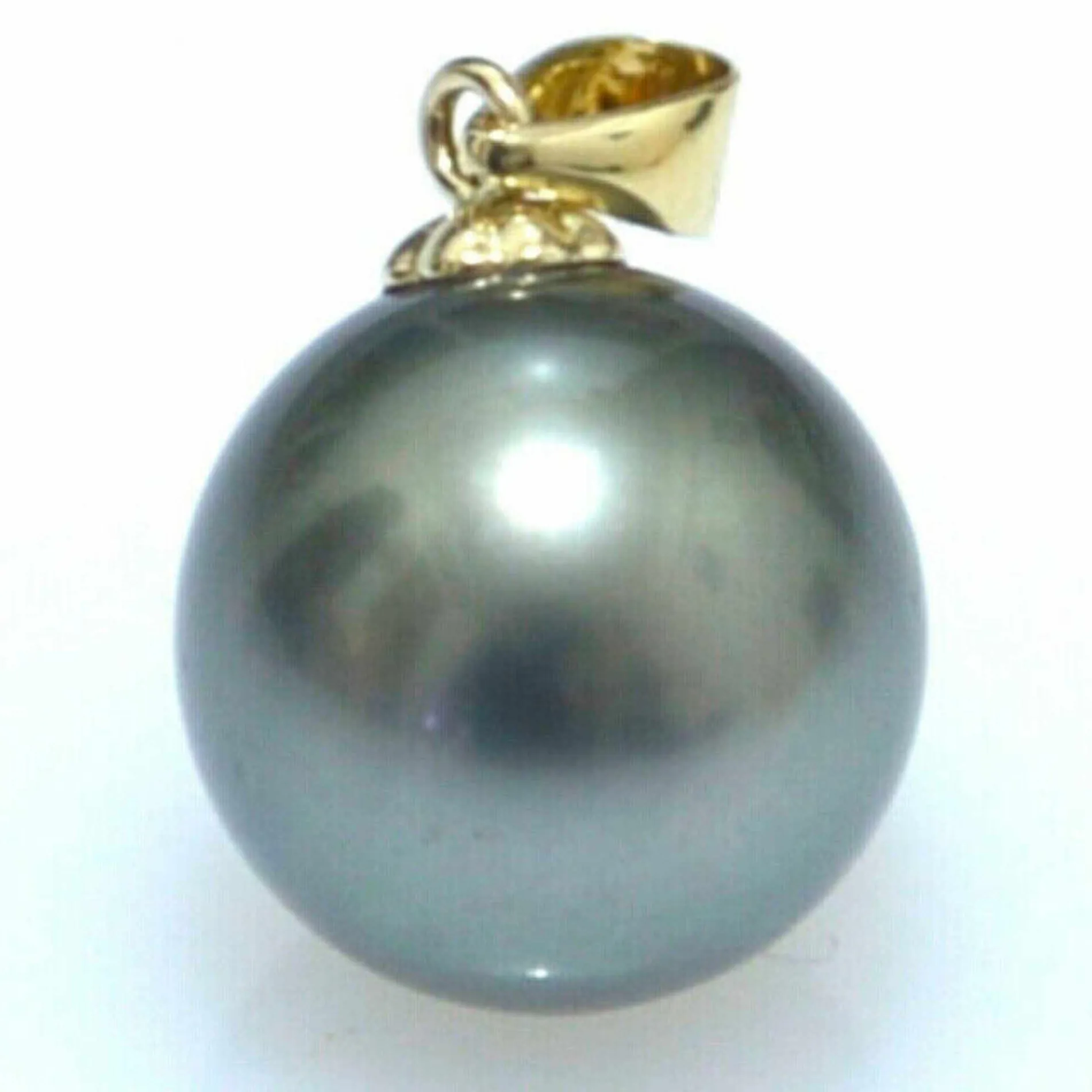 Authentic Classic Natural 16Mm Black Round Shell Pearl 14K Gold Necklace Energy Dragon Craft Reiki Natural Charms Amulet Crystal