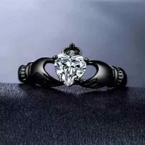 Authentic The Eternal Devotion Claddagh Ring in Black Gold-Plated Silver with Real Moissanite