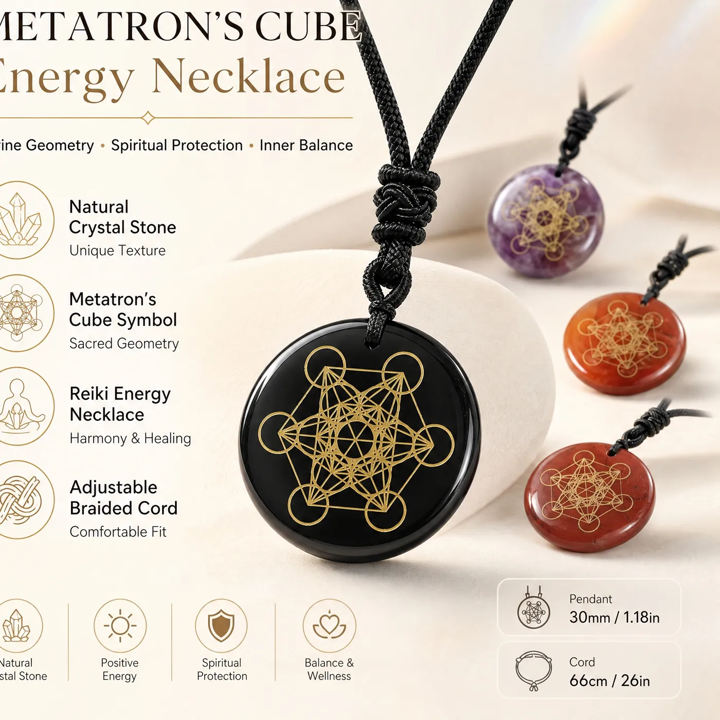 Authentic Natural Crystal Stone Metatron's Cube Multidimensional Pendants Mythology Angel Mysterious Divine Symbols Reiki Energy Necklaces