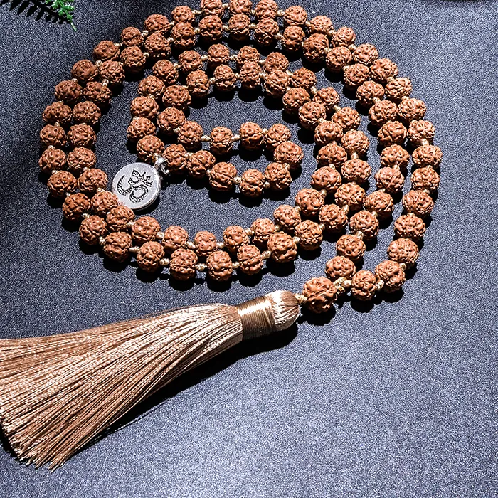 Authentic 7- 8Mm Original Rudraksha Beaded Knotted Japamala Necklace Bracelet Meditation Yoga Blessing Jewelry 108 Mala Rosary