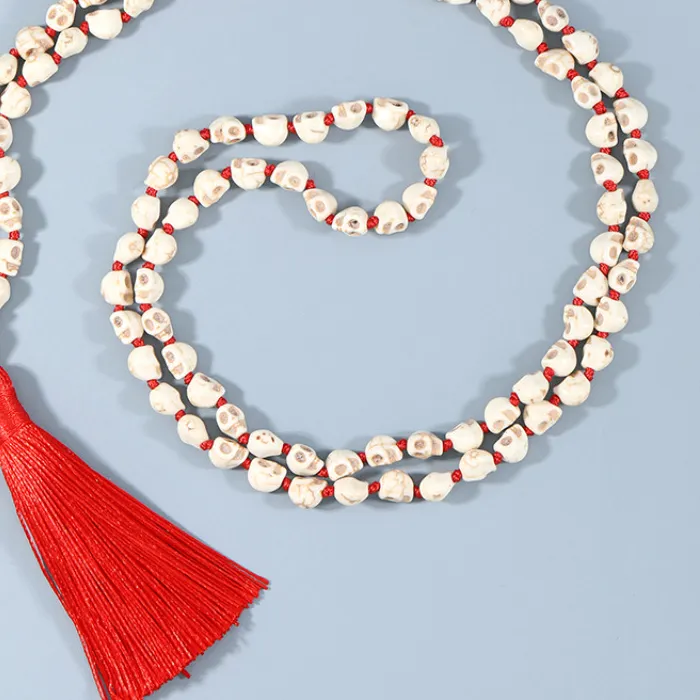 Authentic Yuokiaa Japamala Necklace Natural Gemstone White Turquoise Stone Bone Bohemian Tassel Necklace