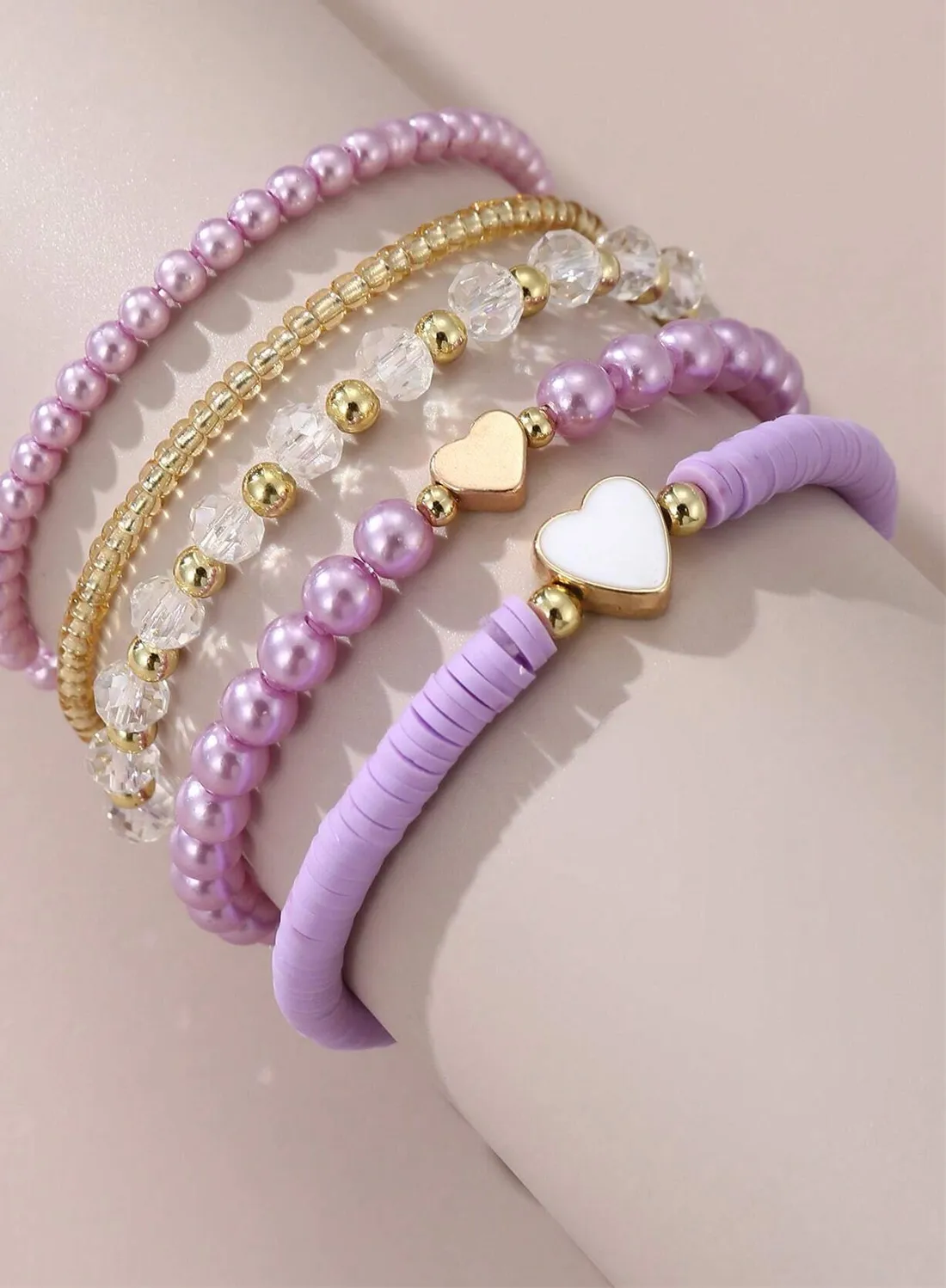 Authentic 5Pcs Pink Heart Kids Bracelets Princess Girls Daughters Bracelet Colorful Dreamy Multilayer Beads Jewelry