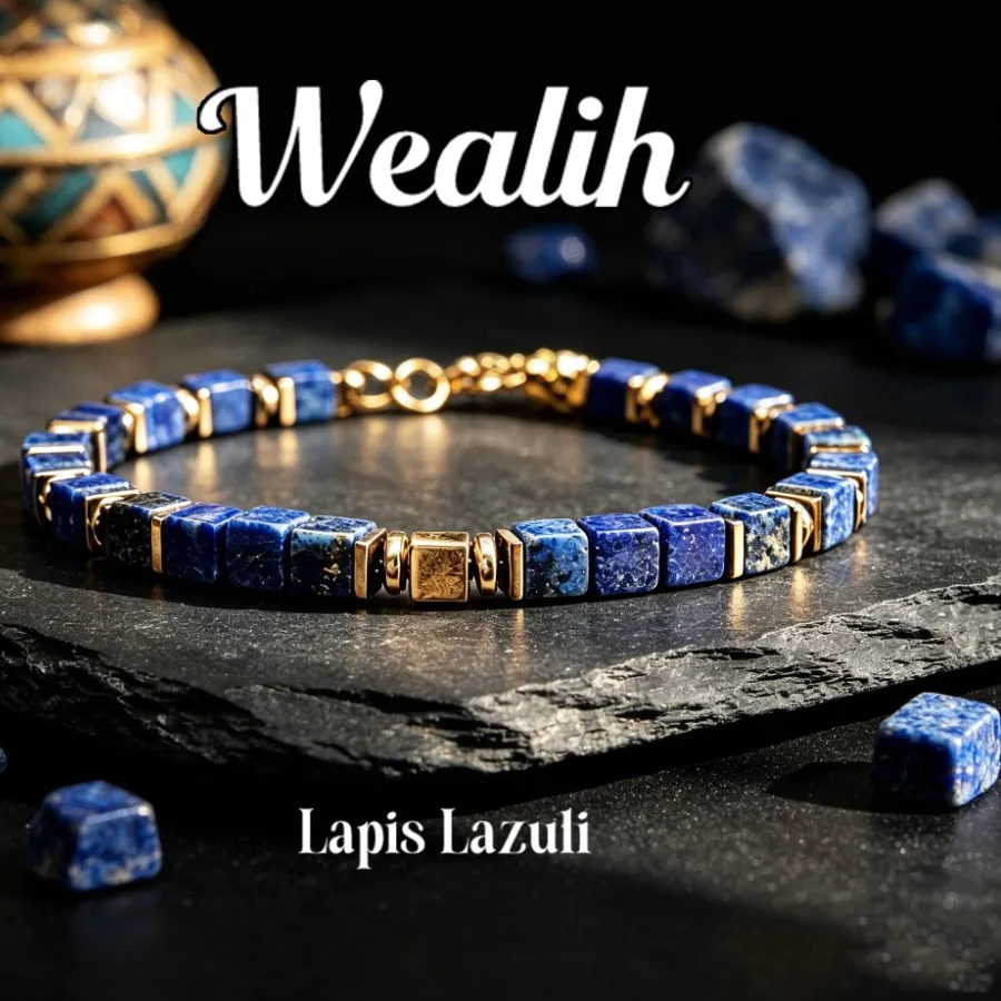 Authentic Celestial Square Of Fortune- Lapis Lazuli Beaded Bracelet