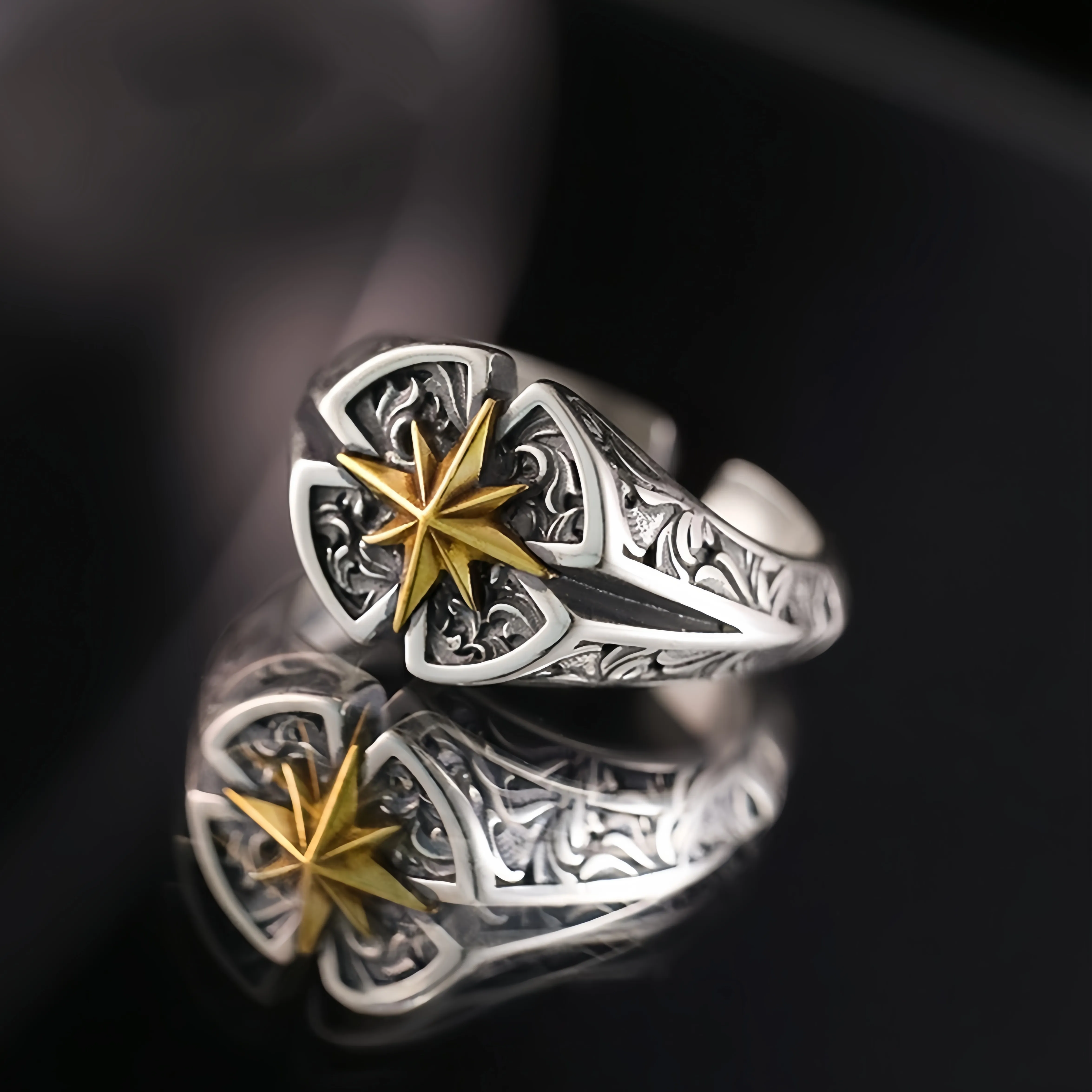 Authentic Polaris North Star Adjustable Open Ring Punk Gothic Edgy Jewelry Accessories Good Fortune Love