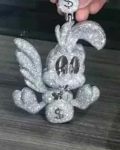 Authentic 3Ct Round Cut Moissanite Money Bag Rabbit Pendant 14K White Gold Plated Silver