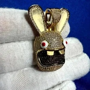 Authentic 3Ct Round Cut White Moissanite Rabbit Face Charm Pendant 14K Yellow Gold Plated