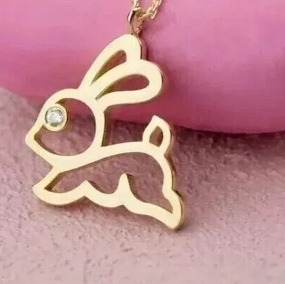 Authentic 1.30Ct Round Simulated Women Rabbit Shape Pendant 14K Yellow Gold Plated Silver