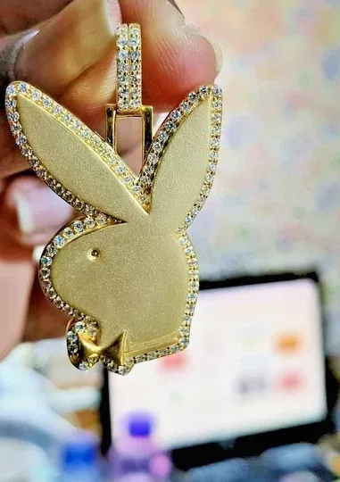 Authentic 1.50Ct Round Cut Natural Moissanite Men's Rabbit Pendant 14K Yellow Gold Plated