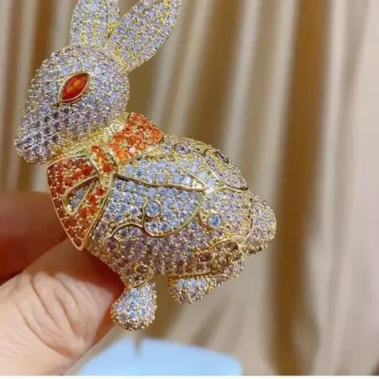 Authentic Whispering Winds of Fortune: 2.40 Ct Moissanite Rabbit Charm Brooch