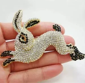 Authentic 3.20Ct Round Cut Real Moissanite Rabbit Bow Brooch Pin 14K Yellow Gold Plated