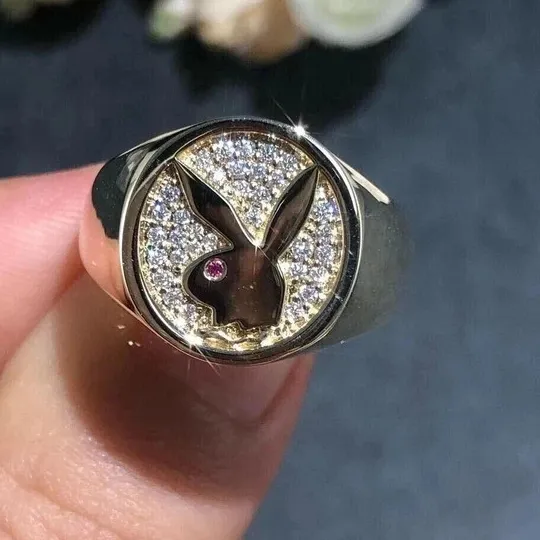 Authentic Men's 2Ct Real Moissanite Rabbit Play Boy Engagement Ring 14K Yellow Gold Plated