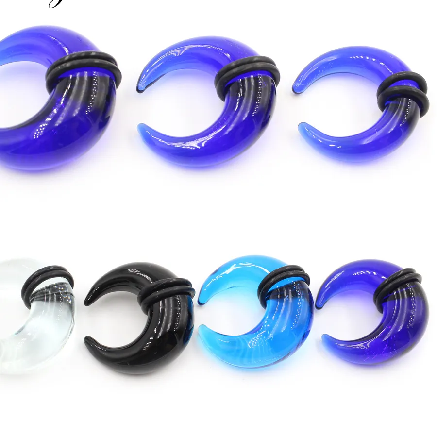 Authentic Alisouy 2Pcs C Shape Buffalo Horn Glass Septum Nose Rings Ear Plug Stretcher Expander Tunnels Taper Guages Body Piercing Jewelry