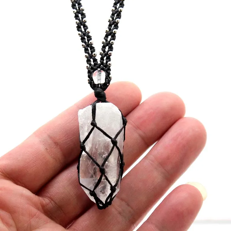 Authentic Luminous Quartz Talisman Hand- Wrapped Macramé Pendant Of Pure Light