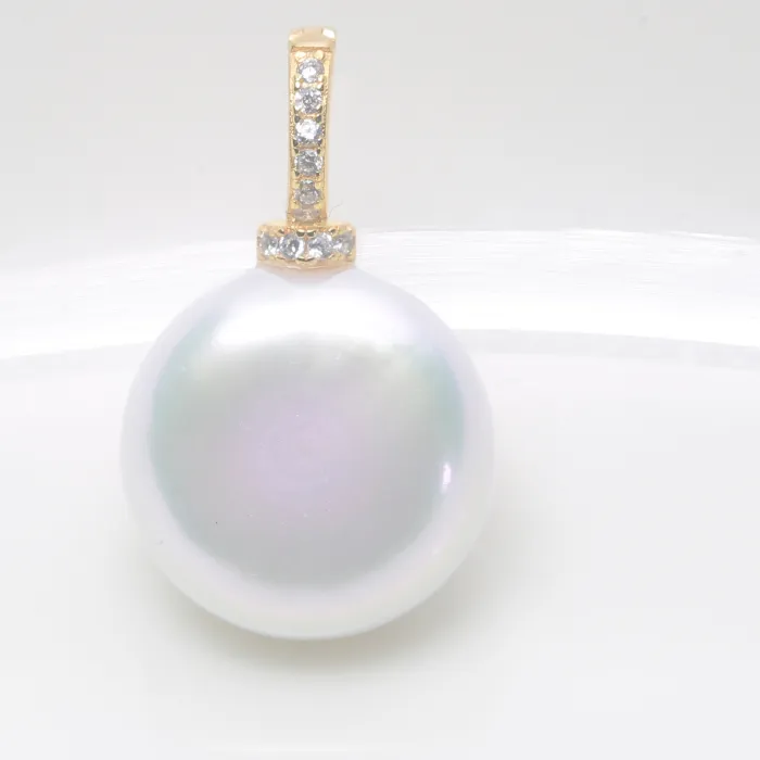 Authentic Mareora 925 Sterling Silver Freshwater Pearl Pendant Classic Diamond- Studded Buckle 12- 15Mm Button Type Baroque Pearl Pendant