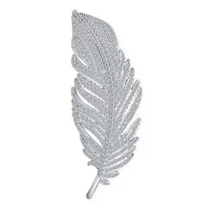 Authentic Leaf of Fortune: White Gold Plated Simulated Diamond Brooch