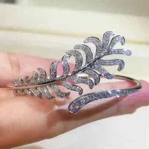 Authentic Celestial Plume Moissanite Bangle - Ethereal Guidance and Divine Grace Amulet