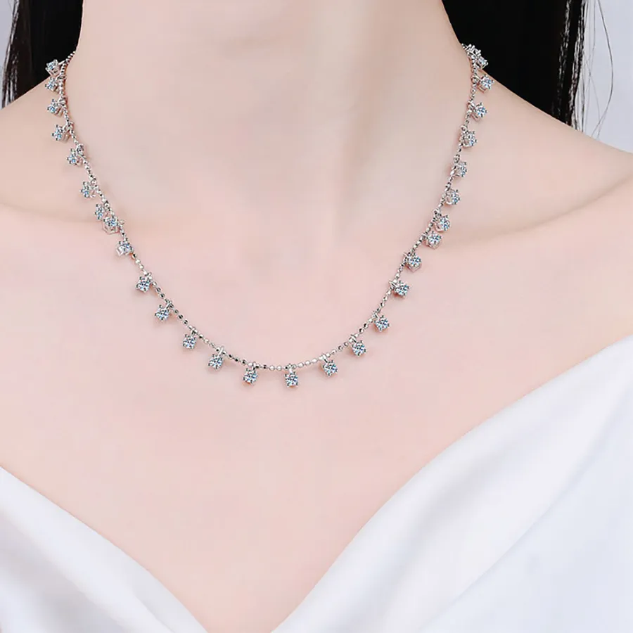 Authentic Serenity 3Ct 9Ct 30Pcs Stone All Moissanite Necklace Solid 925 Silver Jewelry Baby's Breath Collarbone Neck Chain