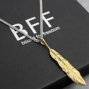 Authentic Celestial Feather Amulet – 925 Silver Feather Pendant on Double Kihai Chain, Gold‑Plated Aura