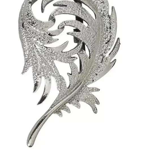 Authentic 2.2Ct Round Cut Real Moissanite Foliage Feather Brooch Pin 14K White Gold Plated