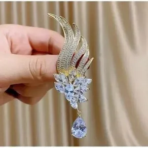 Authentic Wings of Protection: 2.50Ct Pear Cut Moissanite Feather Brooch