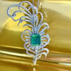 Authentic The Verdant Plume: Lab-Created Emerald Feather Talisman in 14K White Gold Finish