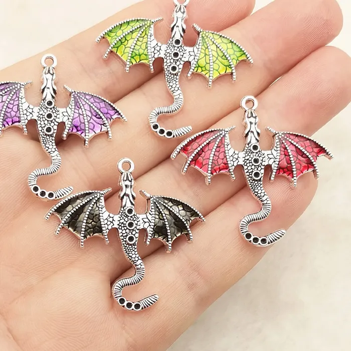 Authentic 10Pcs 41 38Mm Gothic Hiphop Fly Dragon Charms Enamel Dragon Pendants Designer Charms Fit Jewelry Making Diy Jewelry Findings