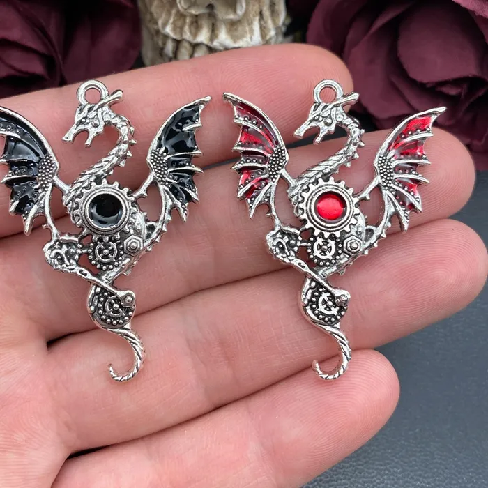 Authentic 3Pcs 48 38Mm Gothic Fly Dragon Charms Enamel Dragon Pendants Designer Charms Fit Jewelry Making Diy Jewelry Findings