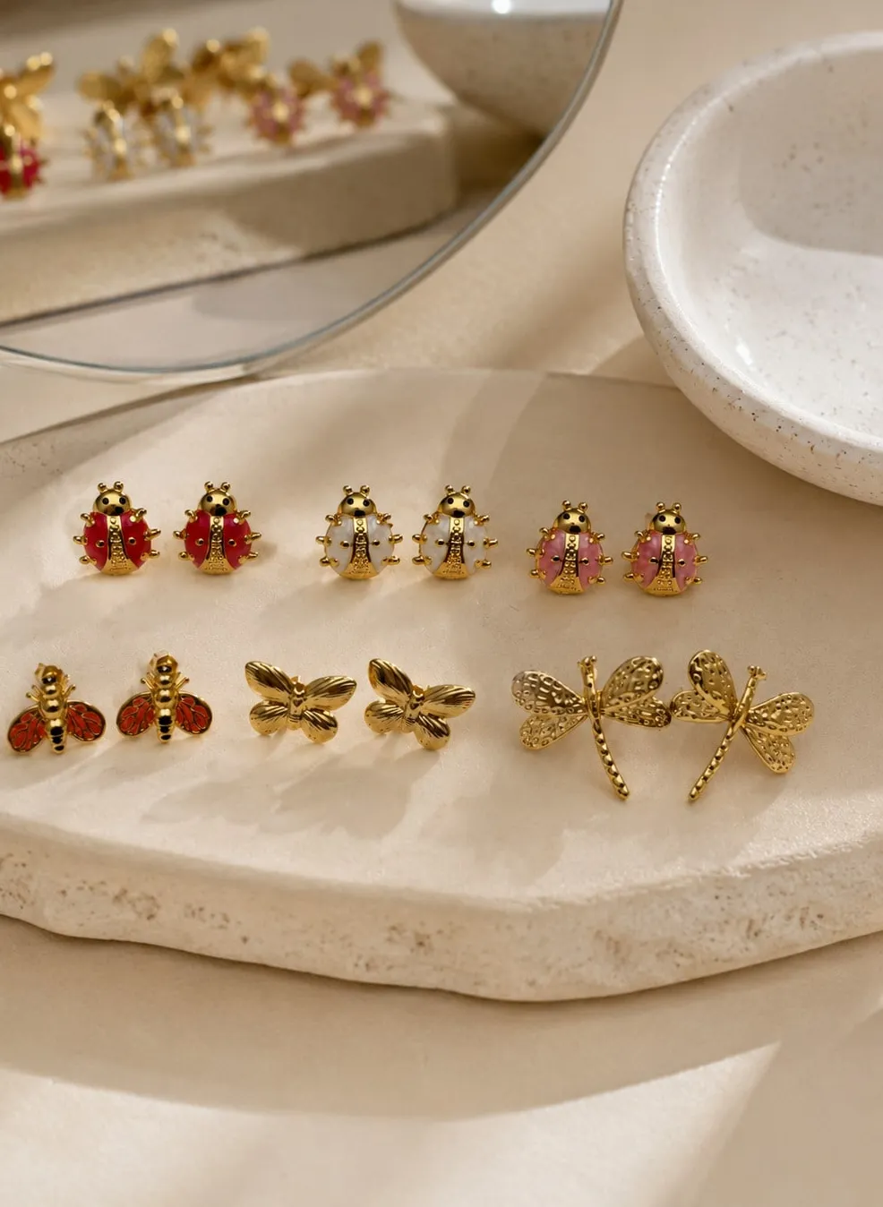 Authentic Whispers Of The Garden Spirits Enamel Insect Talisman Stud Earrings
