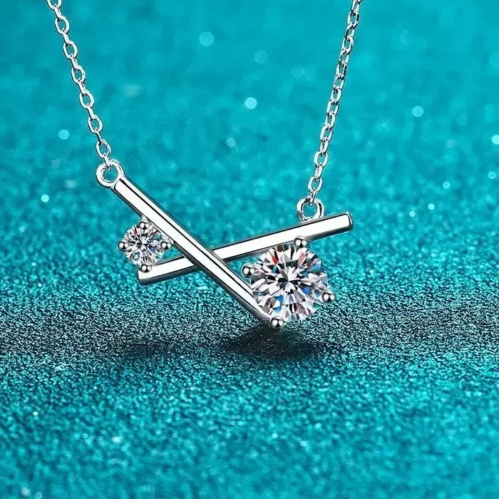 Authentic 1.15Ct Cross Moissanite Pendant Necklaces, Estate Jewelry Inspired Platinum Pt950 Collarbone Chain Holiday