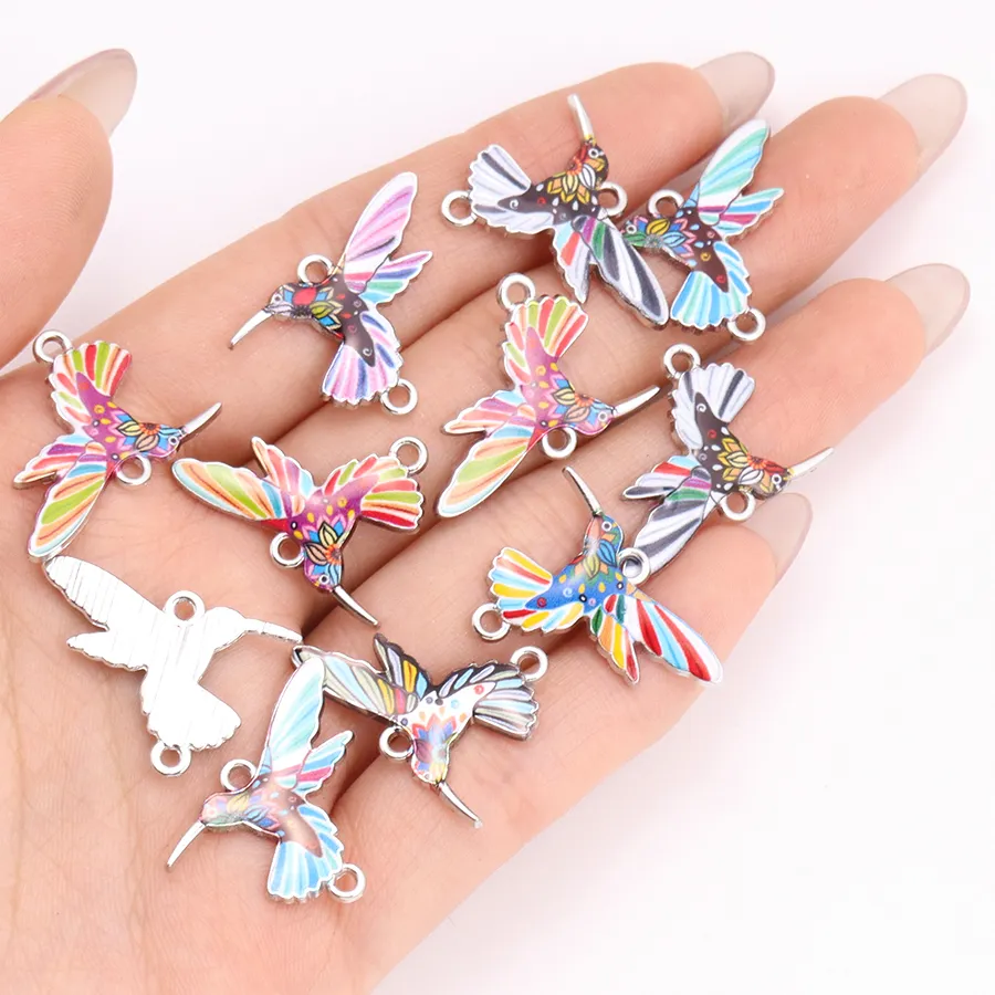 Authentic 10Pcs Enamel Oil Drip Colorful Hummingbird Pendant Connectors For Jewelry Making Diy Bracelet Necklace Charms Accessories