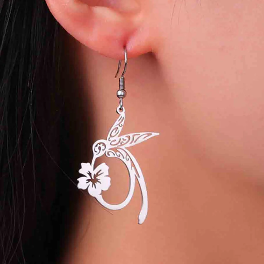 Authentic My Shape Hummingbird Earrings Flowers Birds Drop Earrings Jewelry Earrings Woman