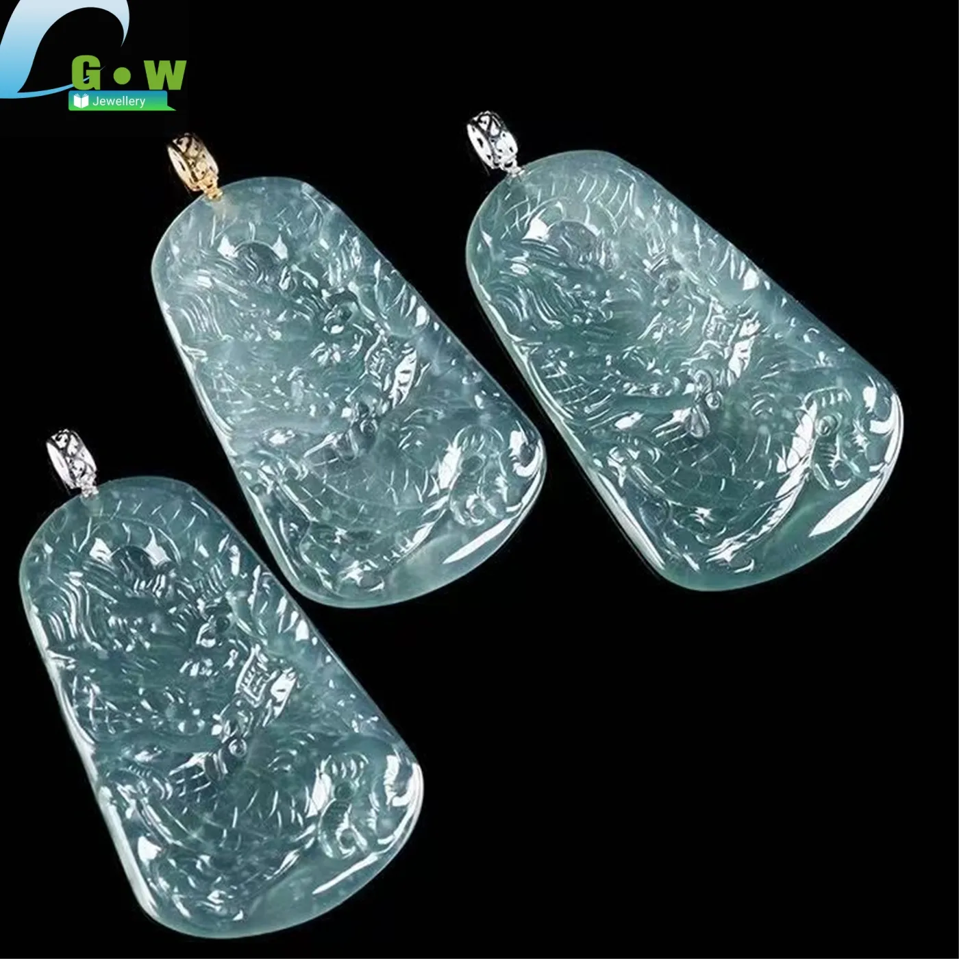 Authentic Natural Icy Blue Jadeite Dragon Soaring Pendant Zodiac Fine Jewelry Lucky Mighty Smooth Artisan Craft