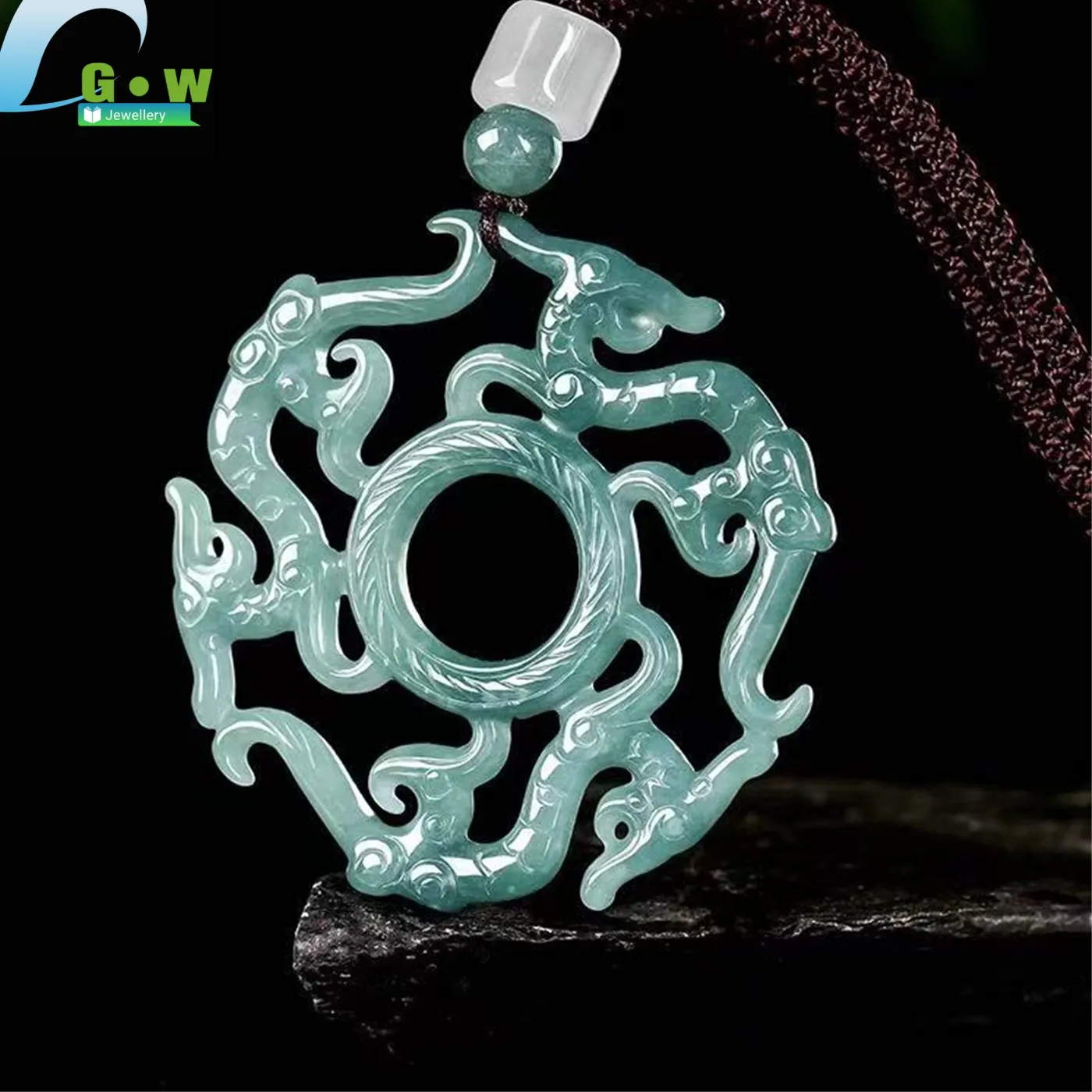Authentic Natural Icy Blue Jadeite Hollow Dragon Pattern Pendant Fine Jewelry Mighty Smooth Artisan Craft Stone