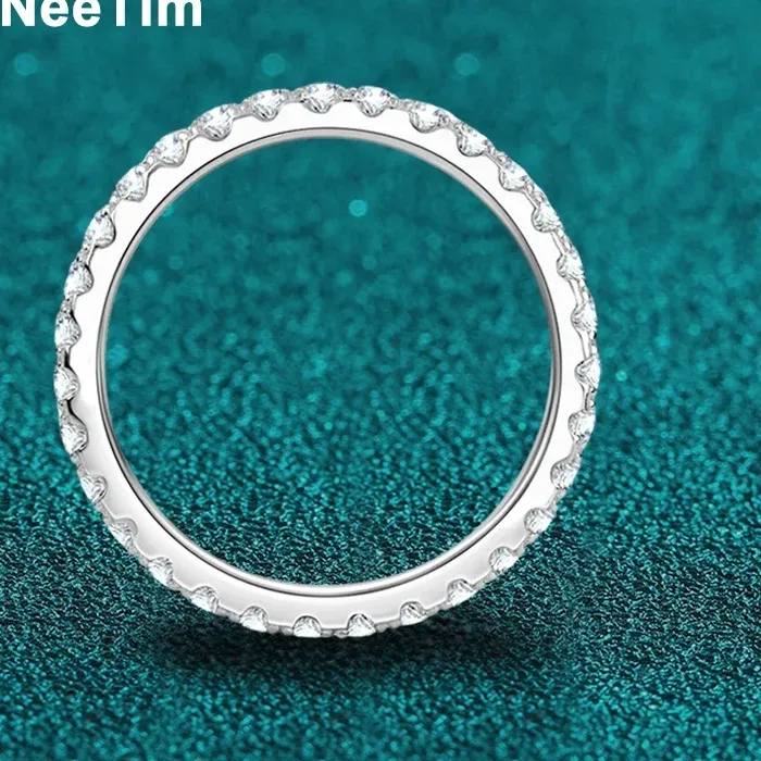 Authentic Neetim Full Moissanite Ring For Woman Jewelry 925 Sterling Silver With Plated White Gold Rings Diamond Band