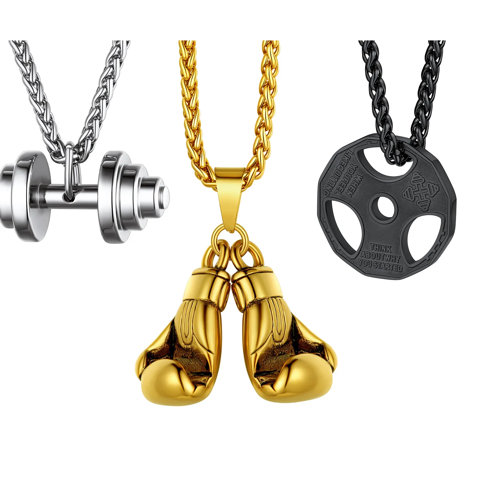 Authentic U7 Weight Plate Dumbell Boxing Gloves Necklaces For Man 24 Wheat Link Chain Sport Gym Fitness Sporty Jewelry