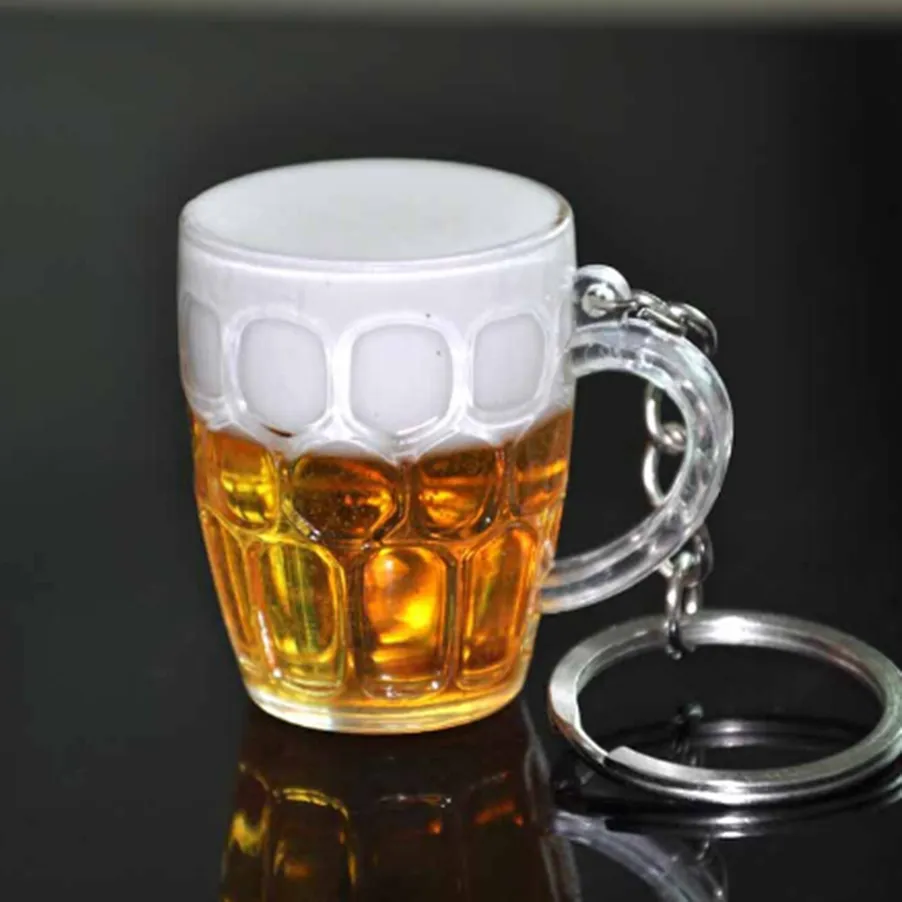 Authentic Acrylic Beer Mug Keychain Simulation Mini Drink Glass Keyring Couple Key Holder Bag Pendant Jewelry Accessory